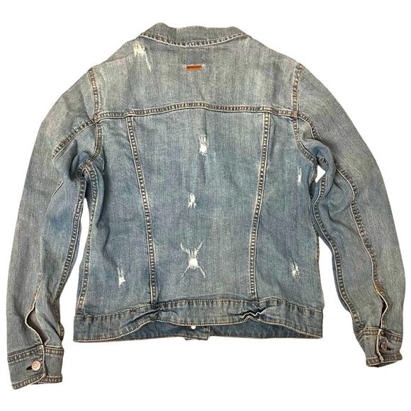 MNG Mango Denim Trucker Jacket Womens Large Blue Distressed Baddie Streetwear - Picture 3 of 10